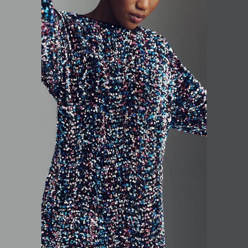 NEW Sizes XS, M, L Petite Women's Velvet Sequin Mini Dress Multi - Anthropologie - Picture 4 of 5